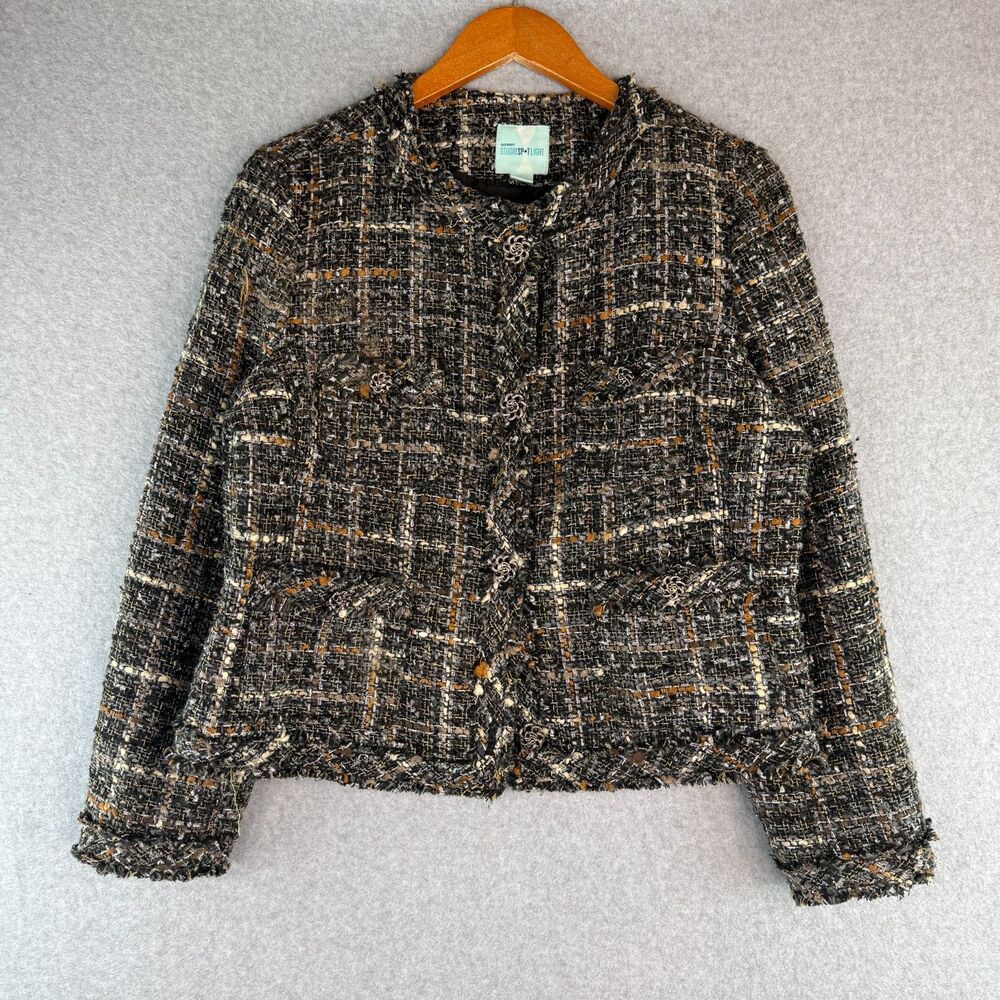 Old Navy Black Tweed Button Up Blazer Size L Business Casual/Quiet Luxury